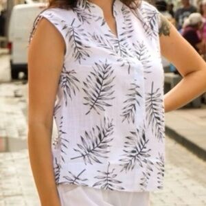 White Palm Tree Sleeveless Top